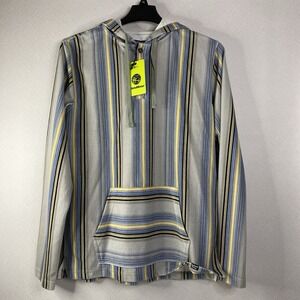 Island Haze Striped Pullover Men's Hoodie Beachy Casual Top Gray Blue Sz S, NWT